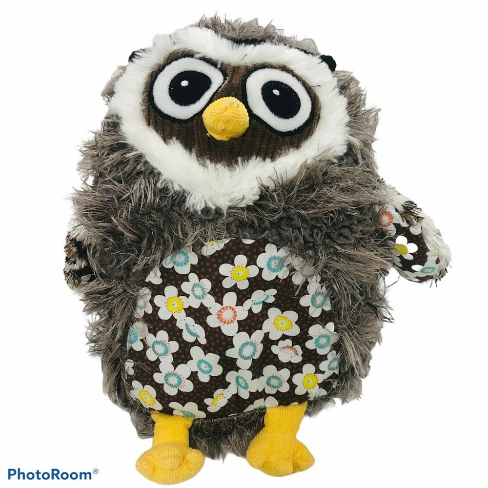 Ganz Woodsy Owl Patchwork Brown Floral 12" Plush
